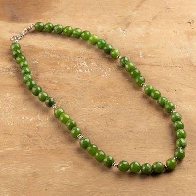 Alternate image for Agate and Sterling Silver Beaded Necklace in Green Hues Lucky Sparks