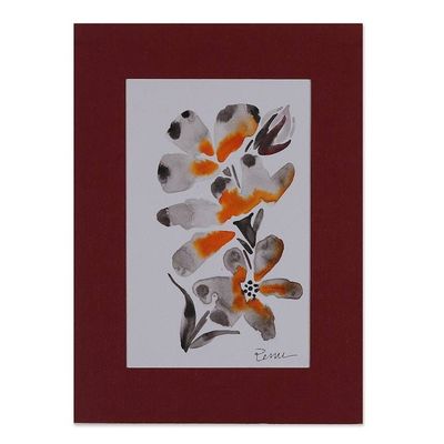 Alternate image for Impressionist Orange and Black Watercolor Flower Painting Sunshine Blossom