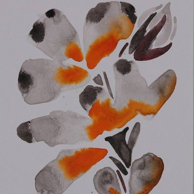 Alternate image for Impressionist Orange and Black Watercolor Flower Painting Sunshine Blossom