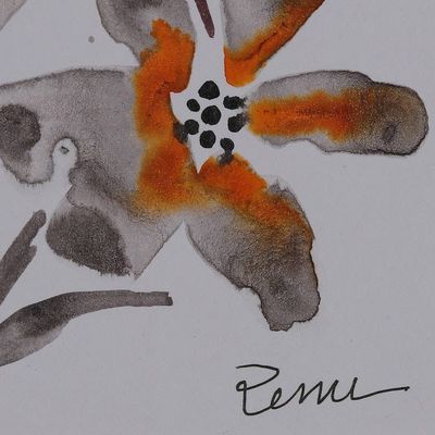 Alternate image for Impressionist Orange and Black Watercolor Flower Painting Sunshine Blossom