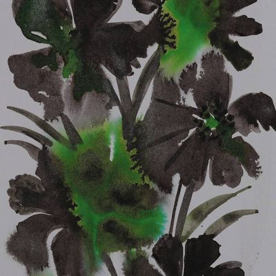 Alternate image for Impressionist Black and Green Watercolor Flower Painting Classic Bouquet