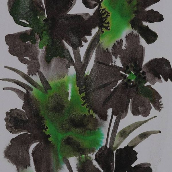 Alternate image for Impressionist Black and Green Watercolor Flower Painting Classic Bouquet
