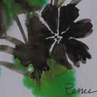 Alternate image for Impressionist Black and Green Watercolor Flower Painting Classic Bouquet