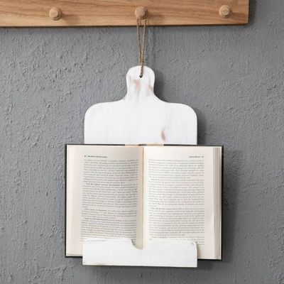 Primary image for Cutting Board-Shaped White Jempinis Wood Recipe Holder Heavenly Menu