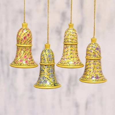 Alternate image for Papier Mache Floral Bell Ornaments Set of 4 from India Floral Chimes