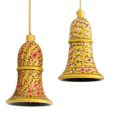 Alternate image for Papier Mache Floral Bell Ornaments Set of 4 from India Floral Chimes