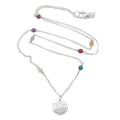 Alternate image for Chakra-Themed Multi-Gemstone Station Pendant Necklace Chakra of Life
