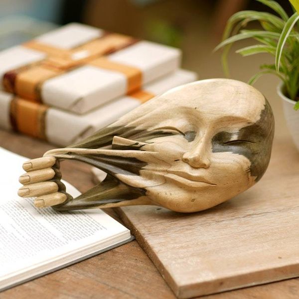 Alternate image for Artisan Crafted Hibiscus Wood Mask from Bali Self-Revealing