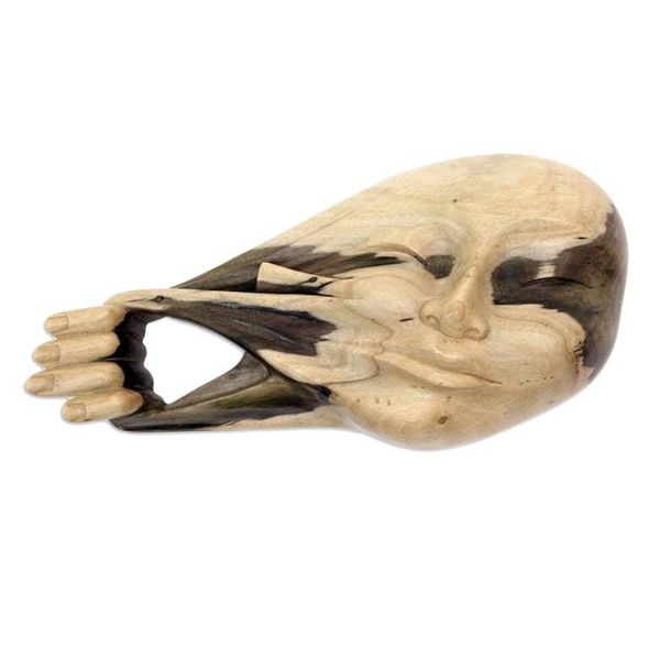 Alternate image for Artisan Crafted Hibiscus Wood Mask from Bali Self-Revealing