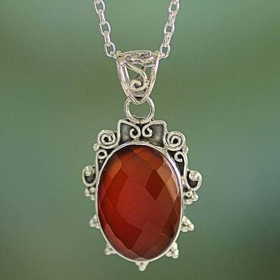 Primary image for India Handcrafted Sterling Silver Necklace with Carnelian Glow of Embers