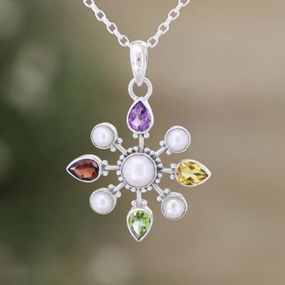 Primary image for Sterling Silver Pendant Necklace with Colorful Jewels Treasure Compass