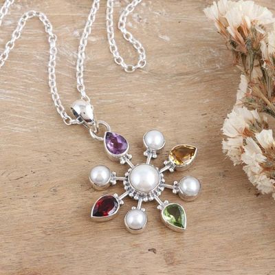 Alternate image for Sterling Silver Pendant Necklace with Colorful Jewels Treasure Compass