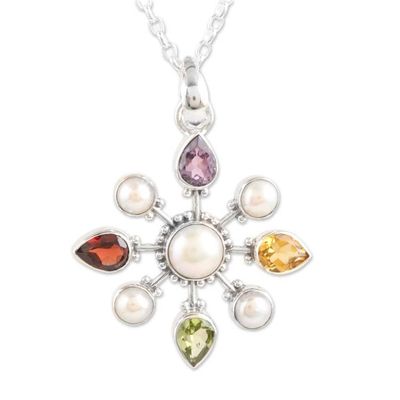 Alternate image for Sterling Silver Pendant Necklace with Colorful Jewels Treasure Compass