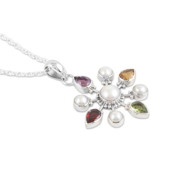 Alternate image for Sterling Silver Pendant Necklace with Colorful Jewels Treasure Compass