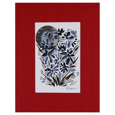 Alternate image for Impressionist Moon and Flower-Themed Watercolor Painting Midnight Blossoms