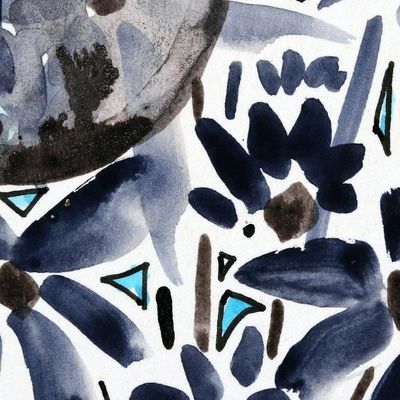 Alternate image for Impressionist Moon and Flower-Themed Watercolor Painting Midnight Blossoms