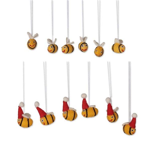 Alternate image for 12-Piece Holiday-Themed Bee-Shaped Wool Felt Ornaments Festive Bees