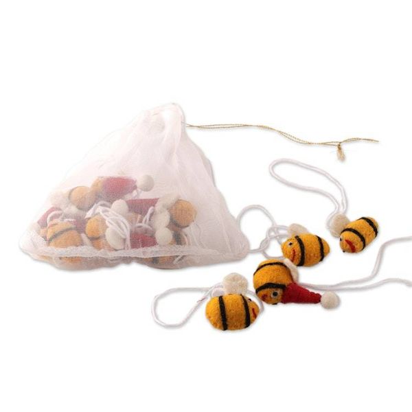 Alternate image for 12-Piece Holiday-Themed Bee-Shaped Wool Felt Ornaments Festive Bees