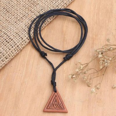 Alternate image for Mens Sawo Wood Geometric Pendant Necklace with Cotton Cord Triangular Eye