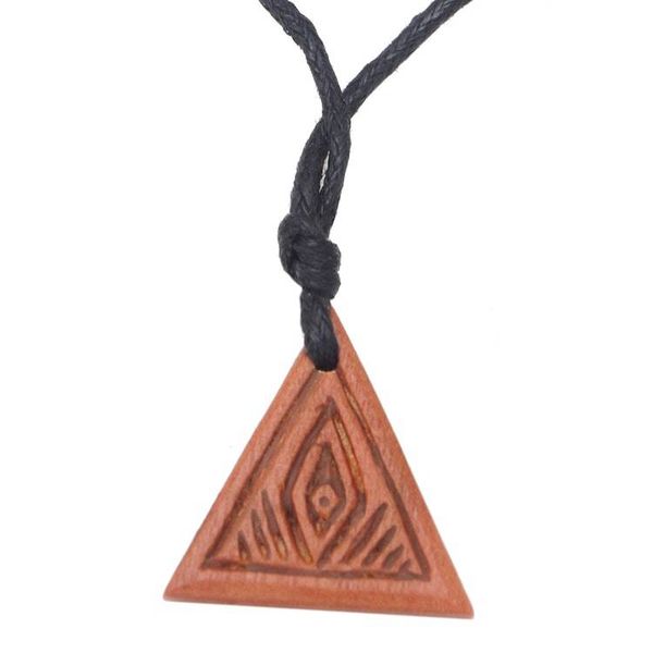 Alternate image for Mens Sawo Wood Geometric Pendant Necklace with Cotton Cord Triangular Eye