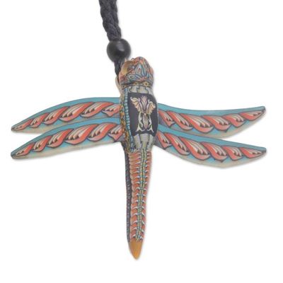 Alternate image for Handmade Dragonfly Pendant Necklace Polymer Clay Cotton Cord Floating Dragonfly