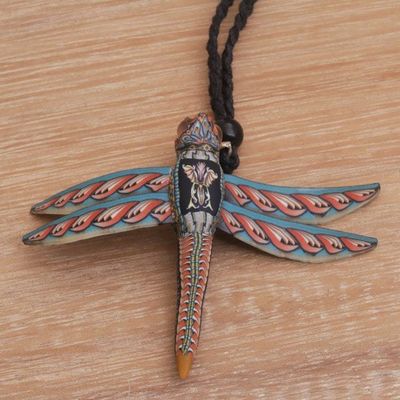 Alternate image for Handmade Dragonfly Pendant Necklace Polymer Clay Cotton Cord Floating Dragonfly
