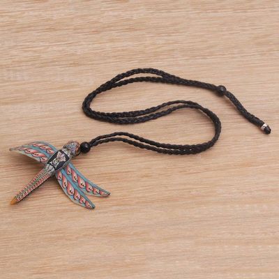 Alternate image for Handmade Dragonfly Pendant Necklace Polymer Clay Cotton Cord Floating Dragonfly