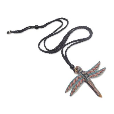 Alternate image for Handmade Dragonfly Pendant Necklace Polymer Clay Cotton Cord Floating Dragonfly