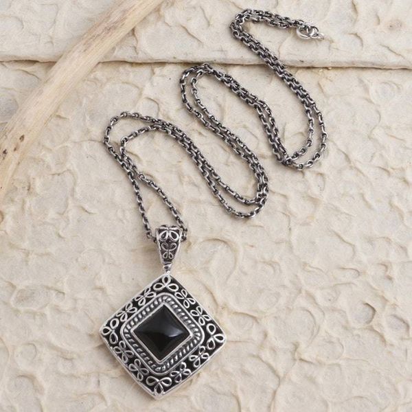 Alternate image for Hand Made Sterling Silver Onyx Pendant Necklace Dark Dot