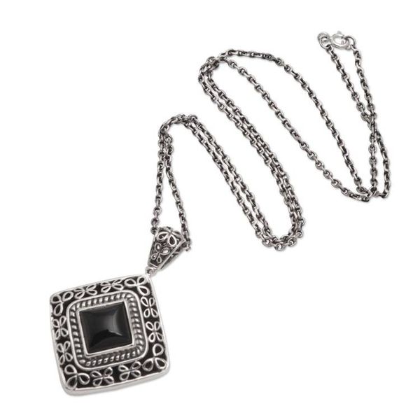 Alternate image for Hand Made Sterling Silver Onyx Pendant Necklace Dark Dot