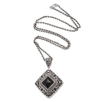 Alternate image for Hand Made Sterling Silver Onyx Pendant Necklace Dark Dot
