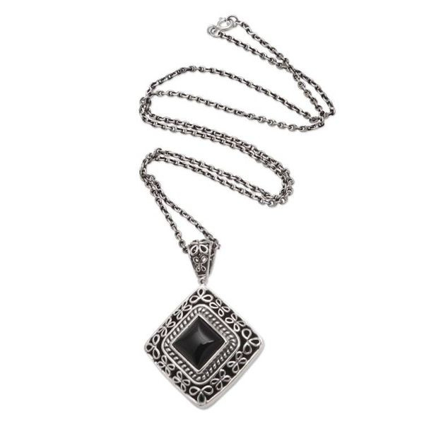 Alternate image for Hand Made Sterling Silver Onyx Pendant Necklace Dark Dot
