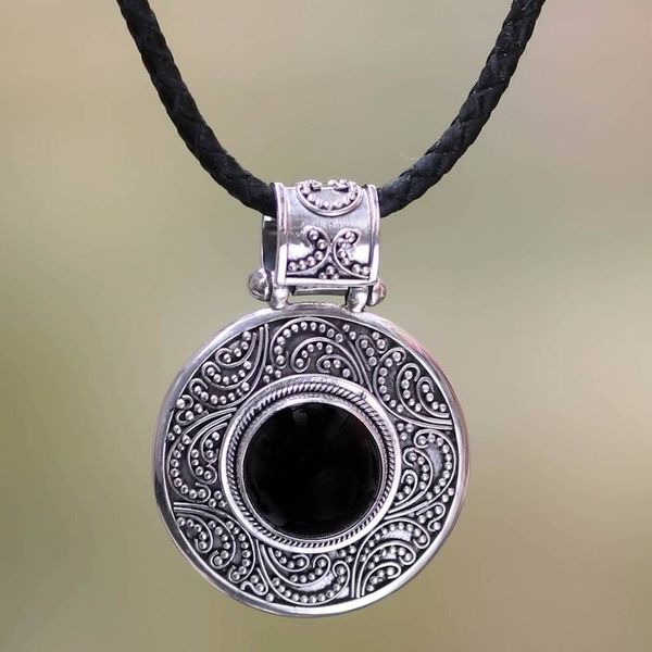 Alternate image for Indonesian Onyx Sterling Silver Pendant Necklace Midnight Beauty