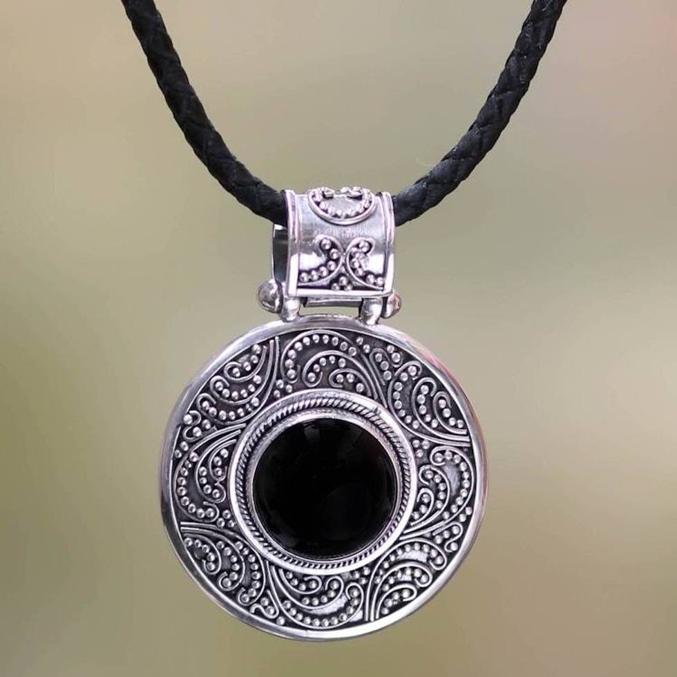 Indonesian Onyx Sterling Silver Pendant Necklace 'Midnight Beauty'