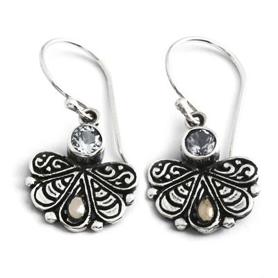 Alternate image for Peacock Tail-Themed Gold-Accented Blue Topaz Silver Earrings Peacock Tail