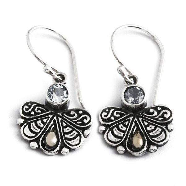 Alternate image for Peacock Tail-Themed Gold-Accented Blue Topaz Silver Earrings Peacock Tail