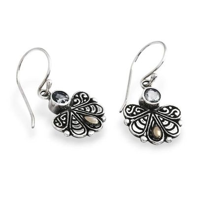Alternate image for Peacock Tail-Themed Gold-Accented Blue Topaz Silver Earrings Peacock Tail