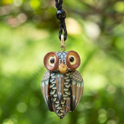 Primary image for Artisan Handmade Clay Owl Pendant Necklace Cotton Cord Charming Owl