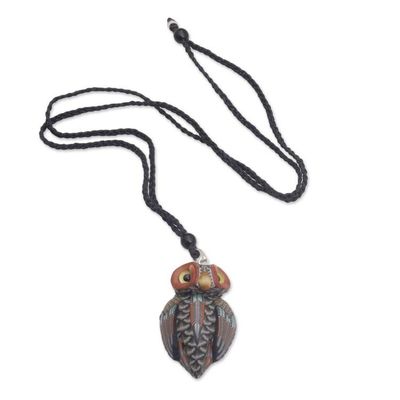 Alternate image for Artisan Handmade Clay Owl Pendant Necklace Cotton Cord Charming Owl