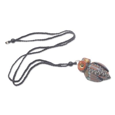 Alternate image for Artisan Handmade Clay Owl Pendant Necklace Cotton Cord Charming Owl