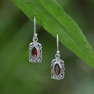 Alternate image for Garnet Sterling Silver Dangle Earrings with Swirling Motifs Swirling Frame