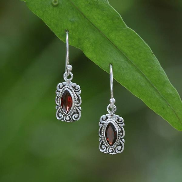 Image for Garnet Sterling Silver Dangle Earrings with Swirling Motifs Swirling Frame