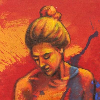 Alternate image for Signed Javanese Figure Painting on Canvas Inner Beauty
