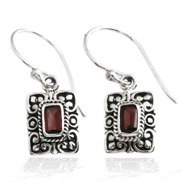 Alternate image for Garnet and Sterling Silver Dangle Earrings with Ornate Frame Clover Frame