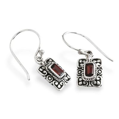 Alternate image for Garnet and Sterling Silver Dangle Earrings with Ornate Frame Clover Frame