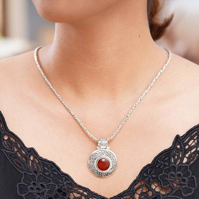 Alternate image for Sterling Silver and Carnelian Necklace from Indonesia Luxury