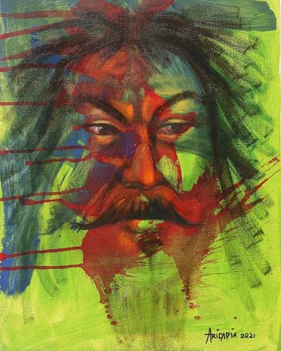 Primary image for Expressionist Oil and Acrylic Painting on Canvas The Man Named Genghis Khan