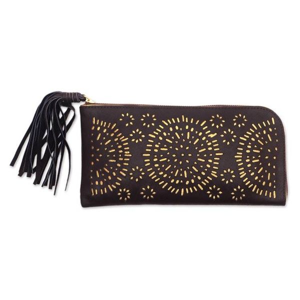 Alternate image for Circle Pattern Leather Clutch in Espresso from Bali Borobudur Stars in Coffee