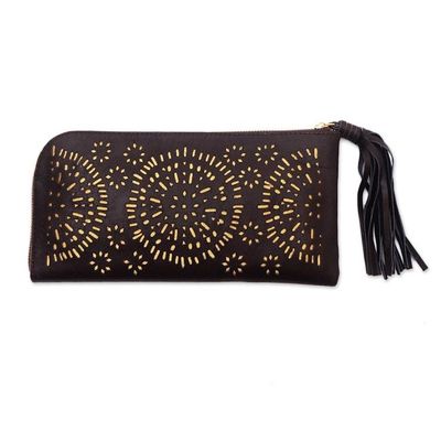 Alternate image for Circle Pattern Leather Clutch in Espresso from Bali Borobudur Stars in Coffee