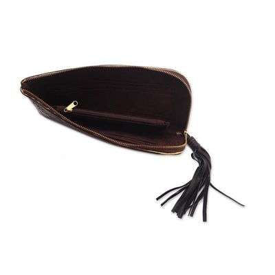 Alternate image for Circle Pattern Leather Clutch in Espresso from Bali Borobudur Stars in Coffee